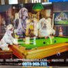 Tranh treo tường Tiệm BILLIARDS Chu De Thu Cung nghệ thuật hài hước và đáng yêu, kết hợp giữa chủ đề billiards và các loài chó tông màu ấm và sáng